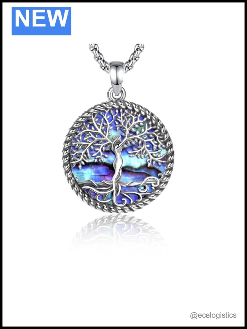 Tree of Life Necklace 18K White Gold Plated Abalone Shell Pendant 22+2"
